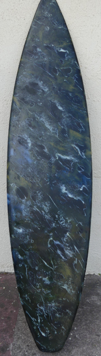 planche de surf en marbre décorée par l'artiste LEBRUN-GRANDIE, surface recto